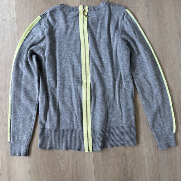Pinc Premium Girls Gray and Light Green/Yellow Stripe Zip Sweater, Size M - Picture 4 of 5